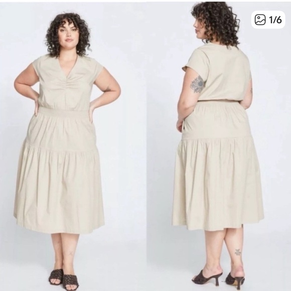 Universal Standard Dresses & Skirts - Universal Standard Ambroeus Smocked Tiered Stretch Poplin Dress 2XS Brown